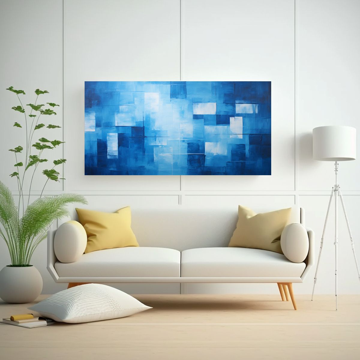 GENERICO - Cuadro Abstracto Tonos Azules Para Decorar Sala 100x50 Cm