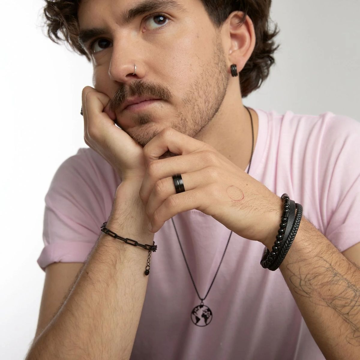 GOIA - Anillo Unisex Geométrico Calada - Acero Inoxidable - Negro