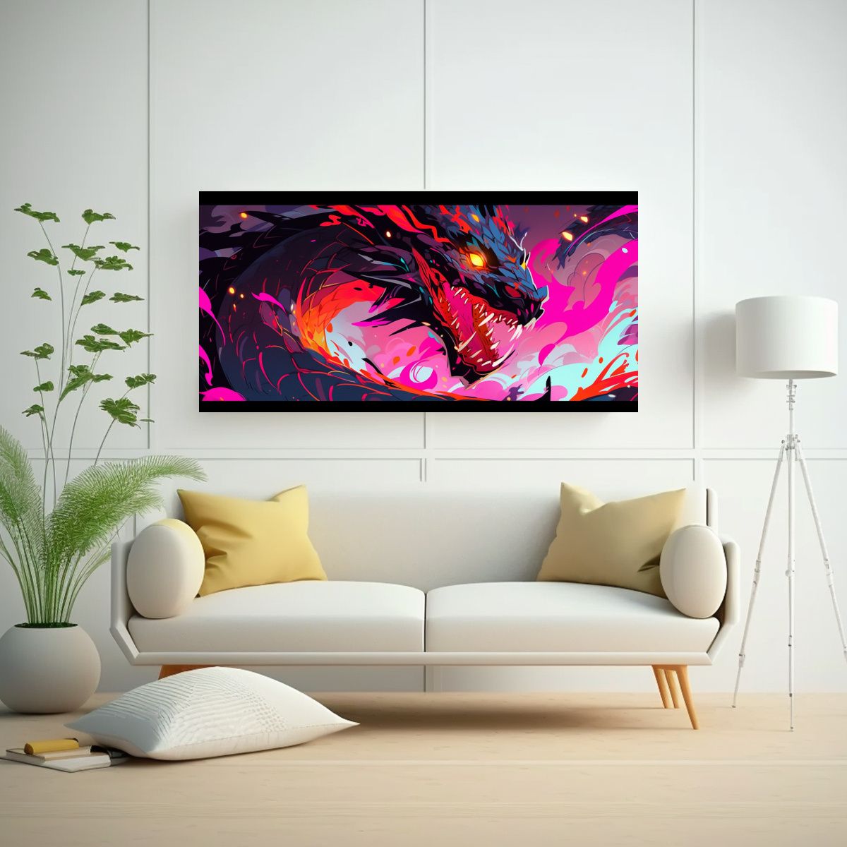 GENERICO - Pintura Lienzo Moderna Dragón En Vibrantes 60x30 Cm