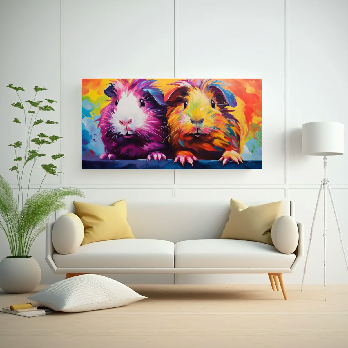 GENERICO - Cuadro Impreso Guinea Pigs Estilo Pintura Al 60x30 Cm