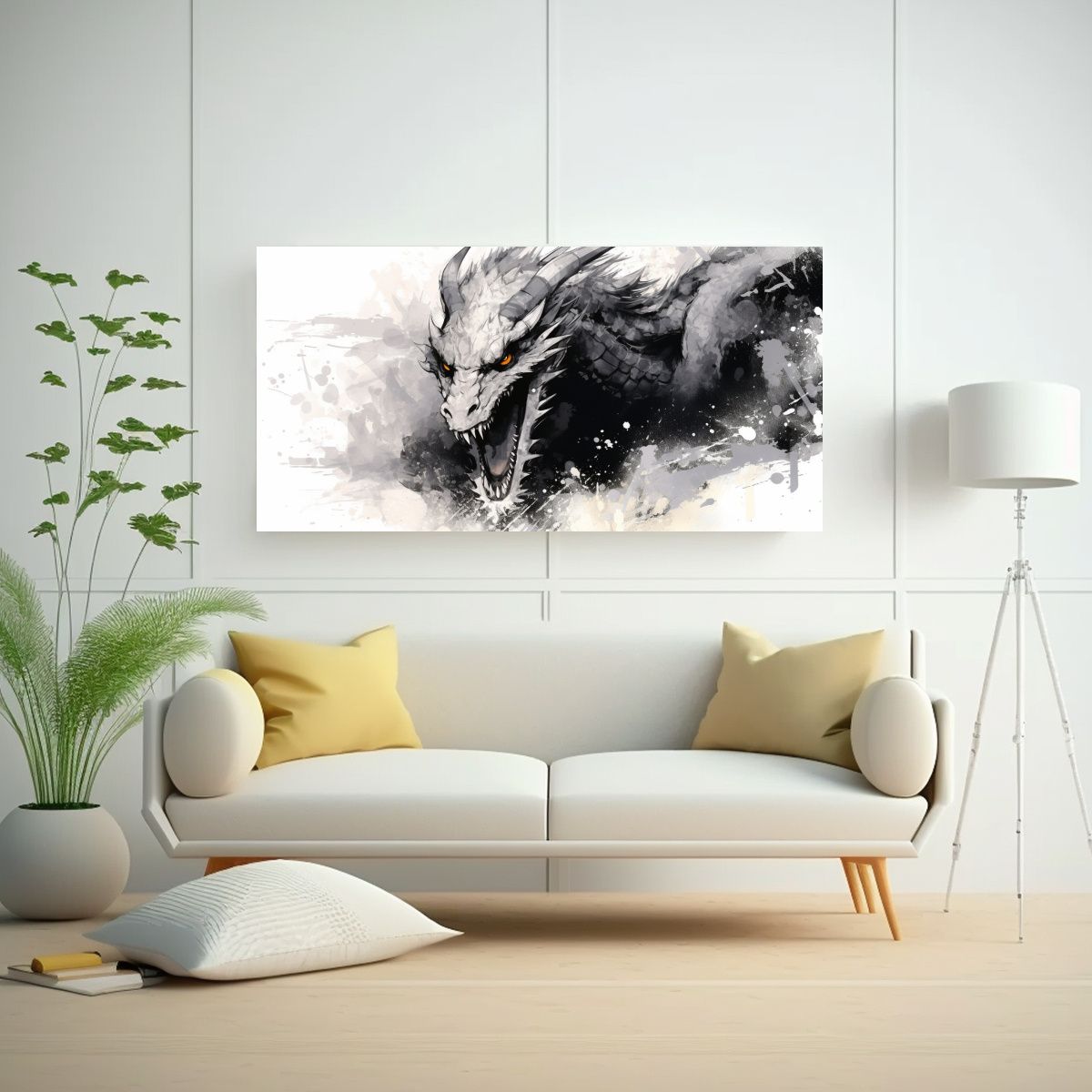 GENERICO - Pinturas Decorativas De Dragón En Blanco Y Negro 80x40 Cm