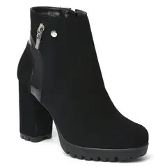 VIA MARTE - Botín Negro Gamuza Taco Medio