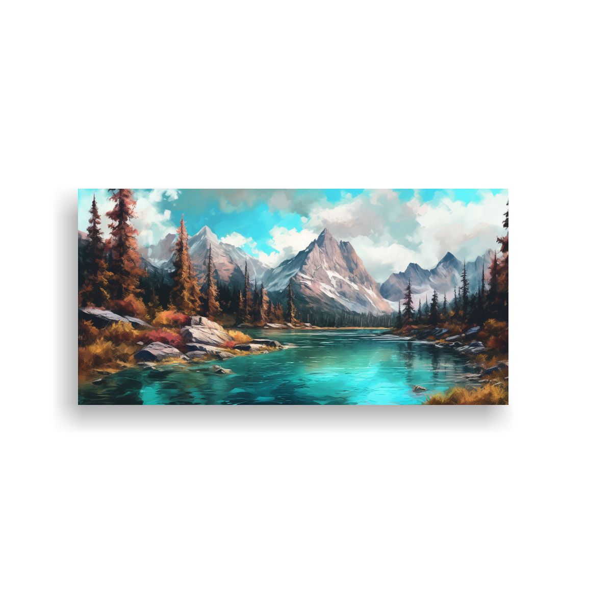 GENERICO - Cuadro Paisaje Montañas Rocosas Y Lago Azul 60x30 Cm