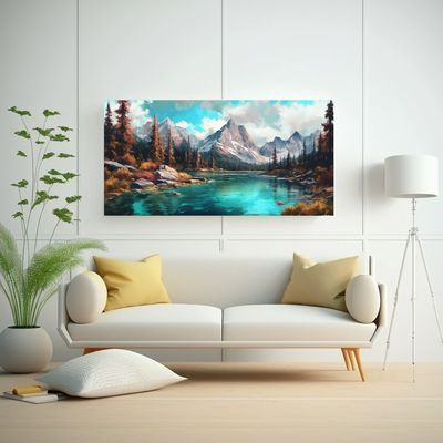 Imagen 2 del producto Cuadro Paisaje Montañas Rocosas Y Lago Azul 60x30 Cm