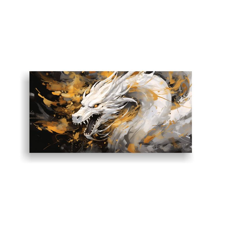 GENERICO - Cuadro Abstracto Dragón En Blanco Y Oro 80x40 Cm