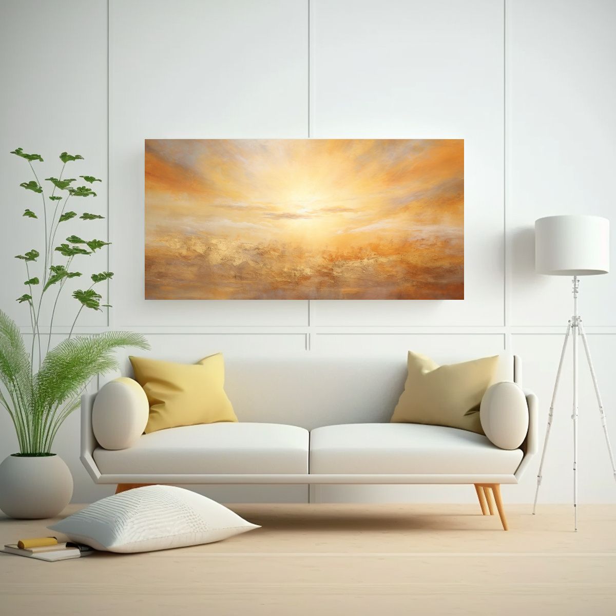 GENERICO - Lienzo Cuadro Atardecer Amanecer Cielos Oro 80x40 Cm