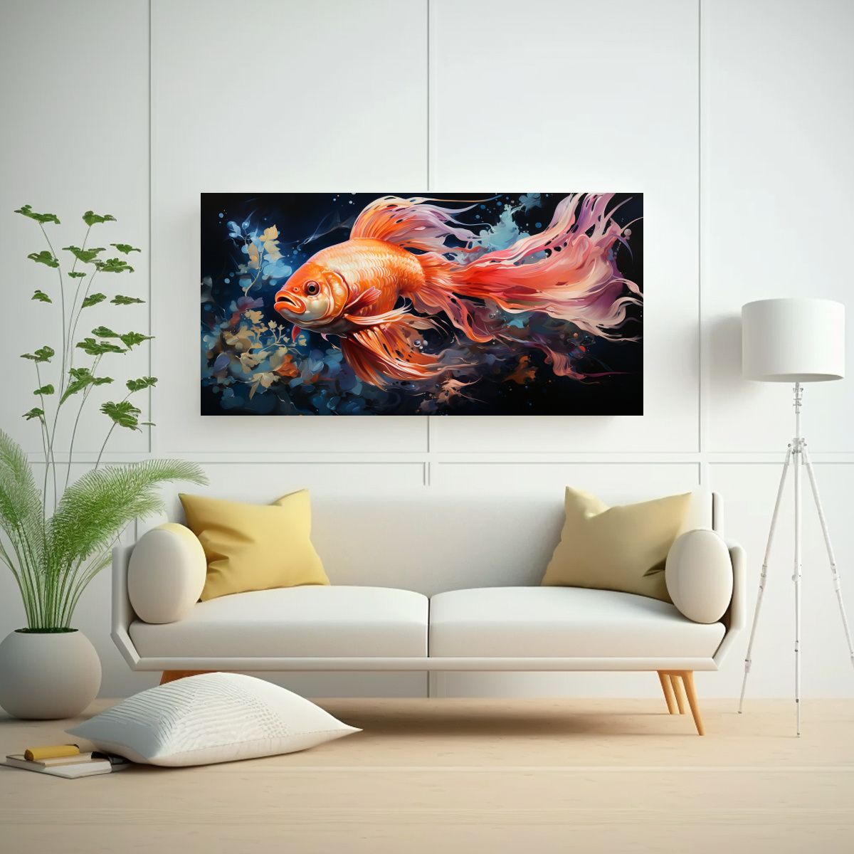 GENERICO - Pintura Acuarela Pez De Combate Estilo Colorido 100x50 Cm