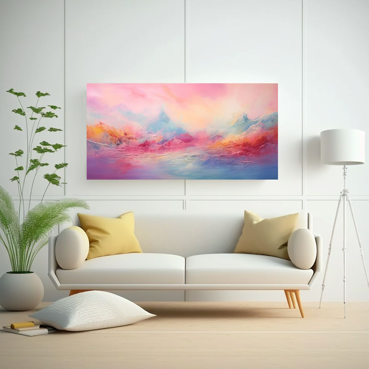 GENERICO - Pintura Abstracta Paisaje Arcoíris Y Rosa Para 60x30 Cm