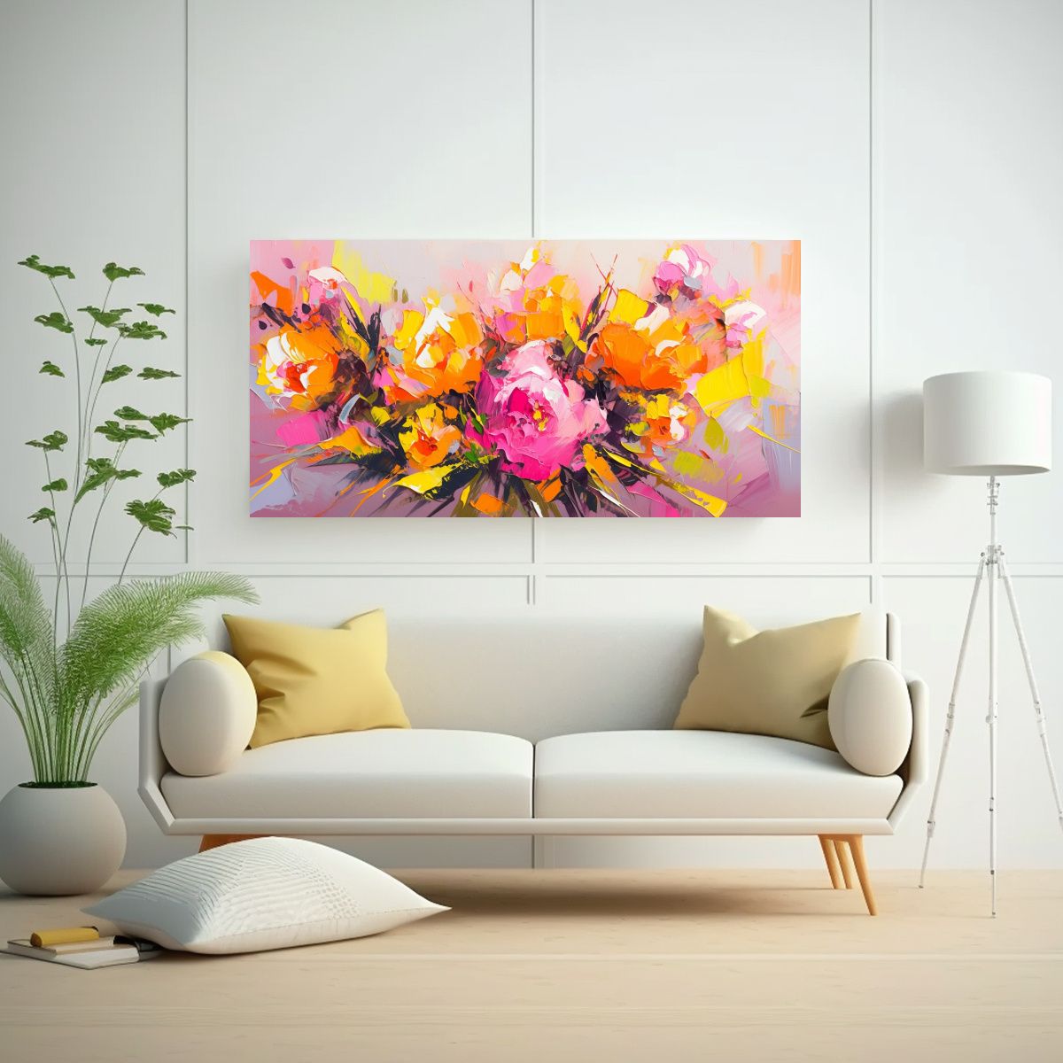 GENERICO - Pintura Lienzo Rectangular Diseño Flores 60x30 Cm