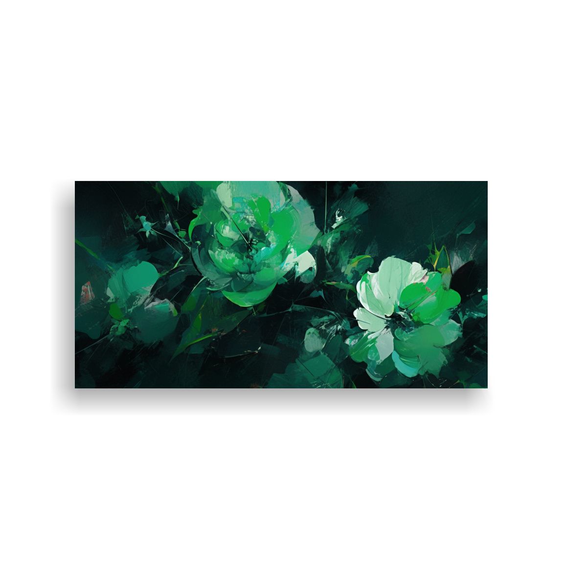 GENERICO - Cuadro Floral Verde Y Negro En Lienzo Para 100x50 Cm