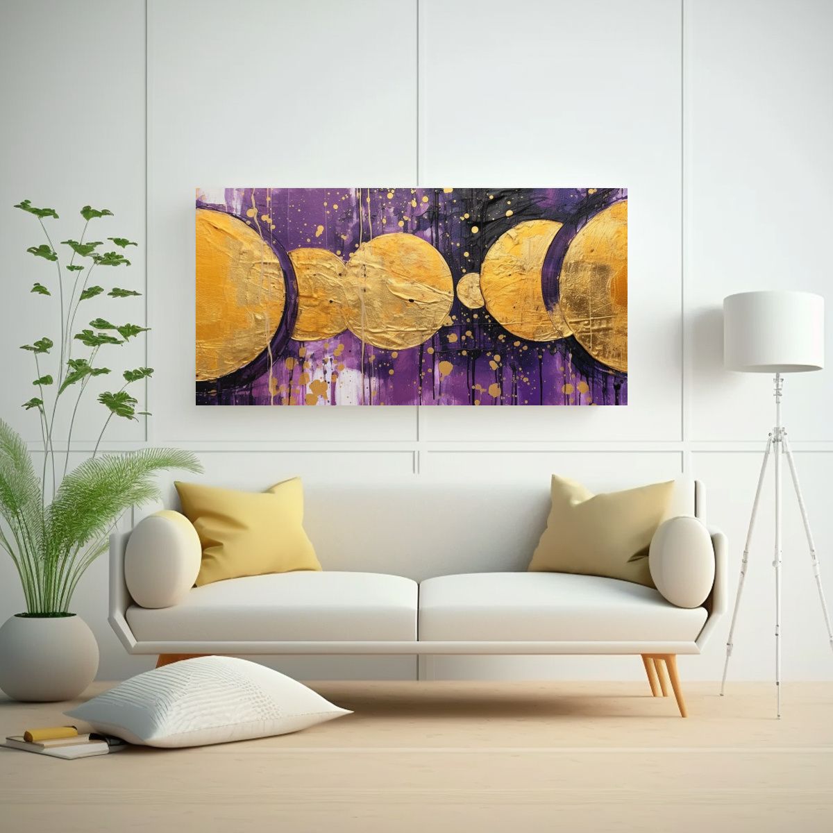 GENERICO - Cuadro Elegante Con Círculos Dorados Brillantes 60x30 Cm