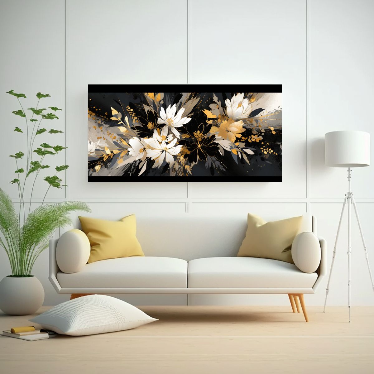 GENERICO - Lienzo Hermoso En Tonos Oro Y Negro En Ambiente 80x40 Cm