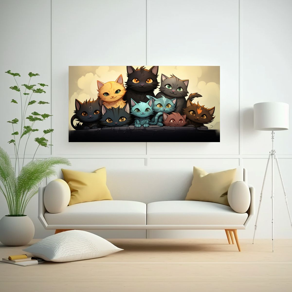 GENERICO - Pinturas Decorativas Gatos Negros Modernos En 80x40 Cm