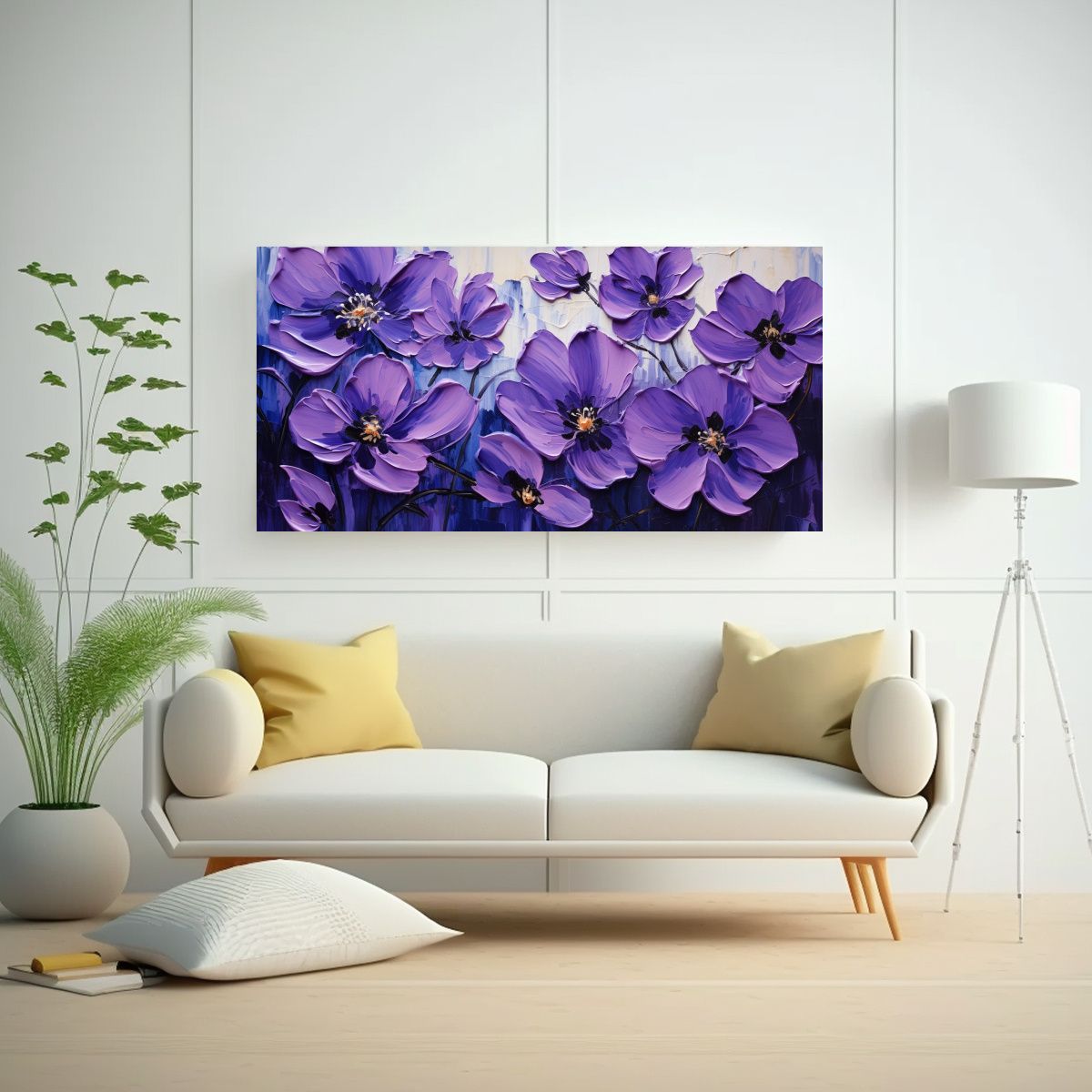 GENERICO - Imagen Mural De Arte En Lienzo Flores Púrpuras Y 80x40 Cm