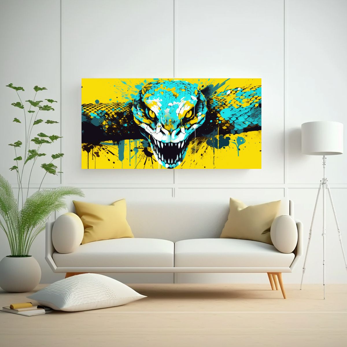 GENERICO - Cuadro Moderno Serpiente De Cascabel En Amarillo 80x40 Cm