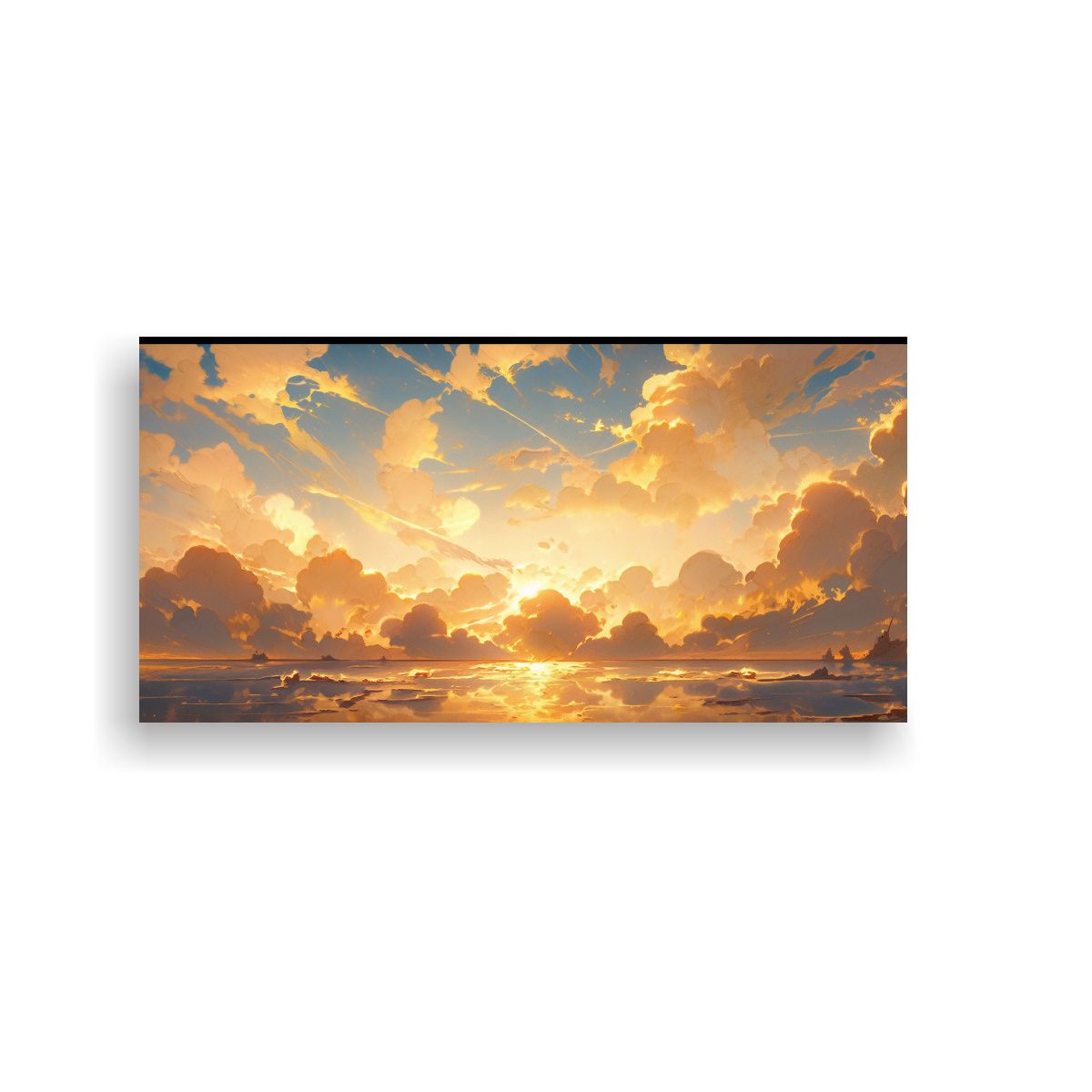 GENERICO - Cuadro Abstracto Mar Y Cielo En Tonos Dorados Con 100x50 Cm