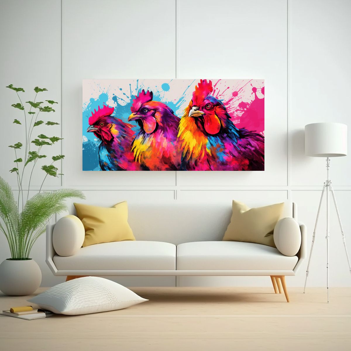 GENERICO - Pinturas De Gallinas Y Gallos En Colores 80x40 Cm