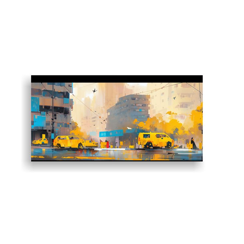 GENERICO - Cuadro Abstracto Armonía Amarillo Y Azul En 80x40 Cm
