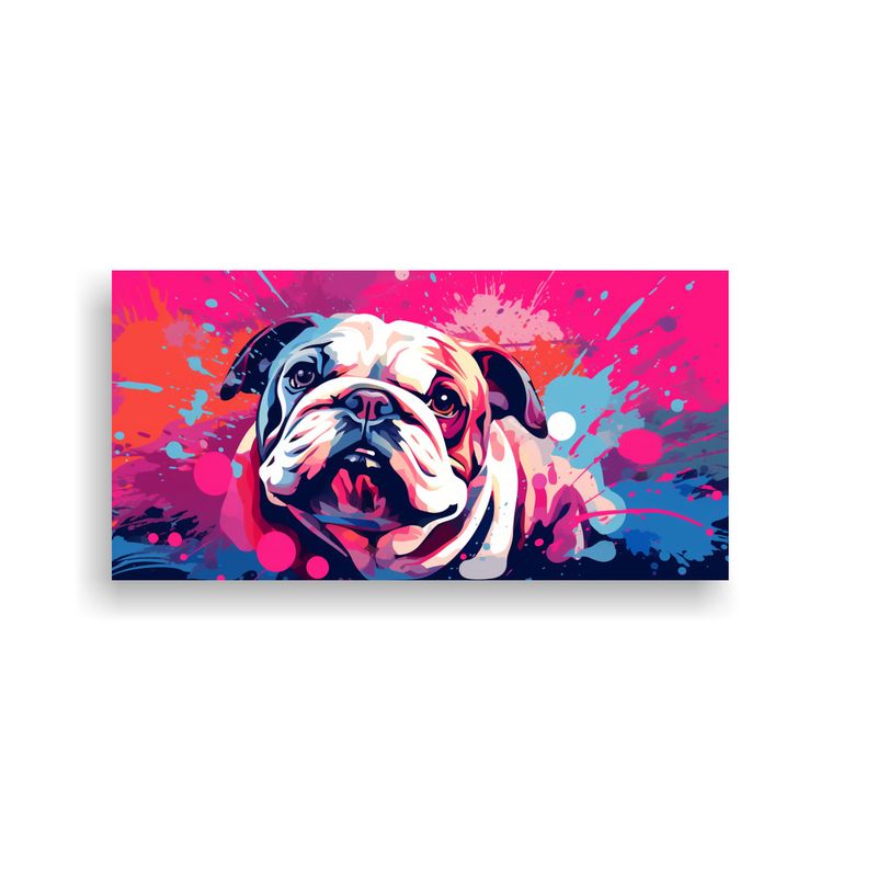 GENERICO - Cuadro Acuarela Lineal Bulldog En Colores Rosa 60x30 Cm