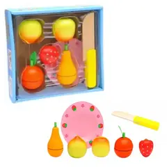 JUGUETON - Frutas Madera Cortar con Cuchillo y Plato