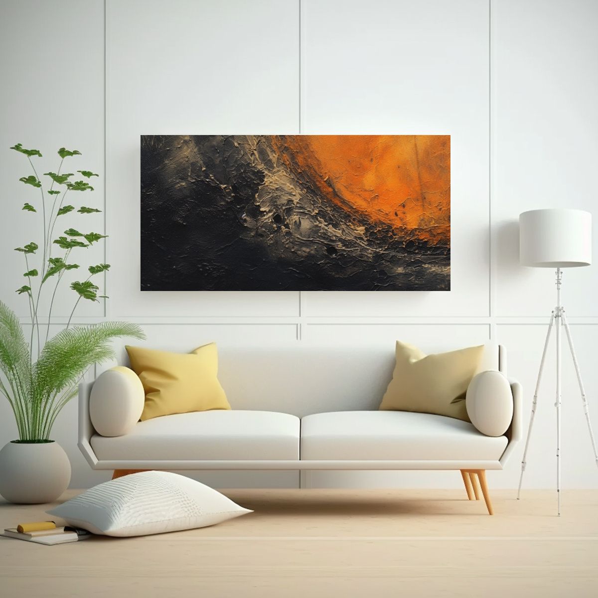GENERICO - Cuadro Abstracto Negro Y Naranja Con Gama De 100x50 Cm