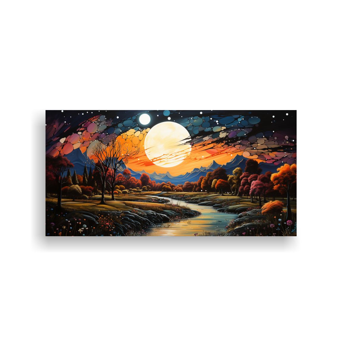 GENERICO - Pintura Conceptual Naturaleza Viva Con Luna Y 80x40 Cm