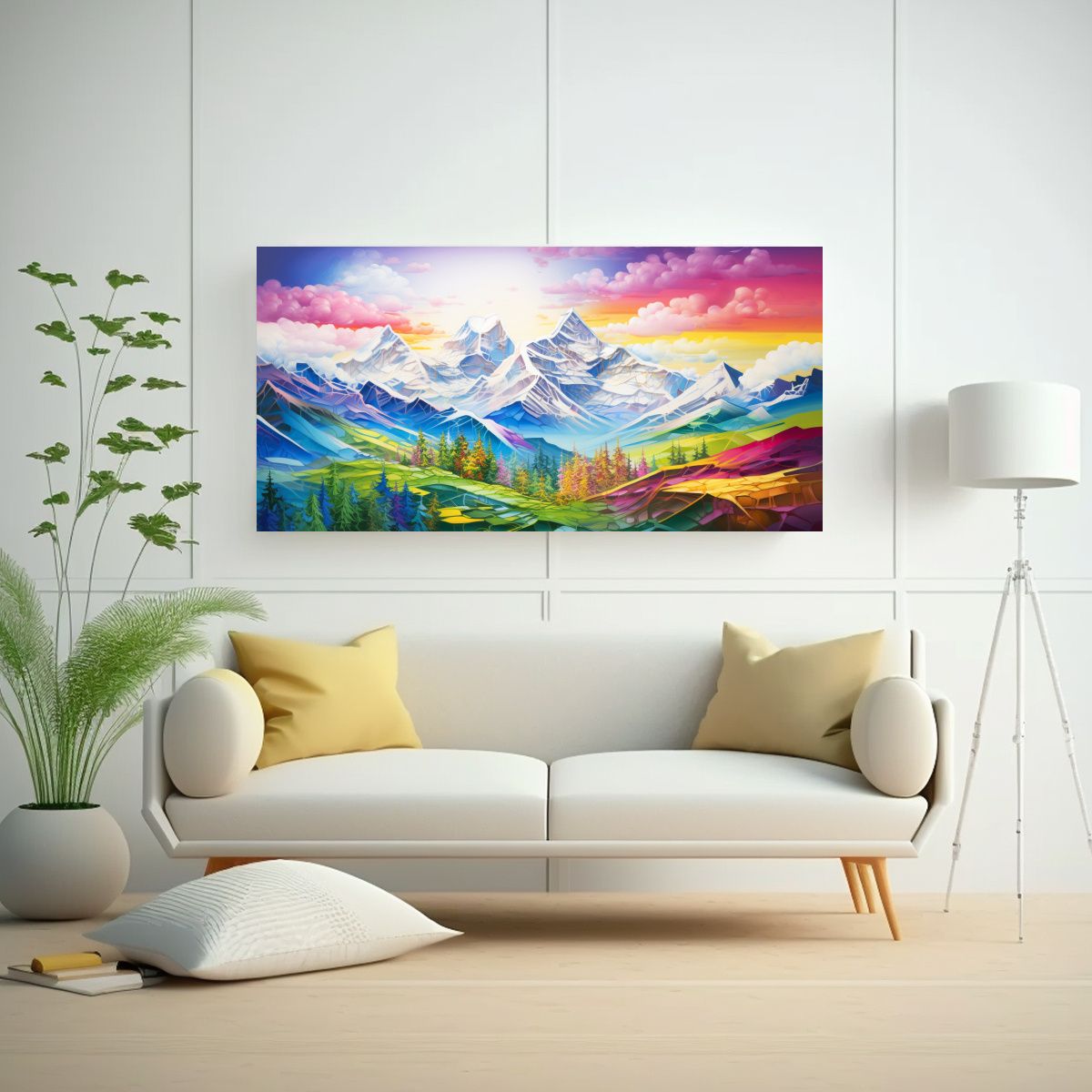 GENERICO - Cuadro Impreso Montañas Y Arcoíris Escénico 100x50 Cm