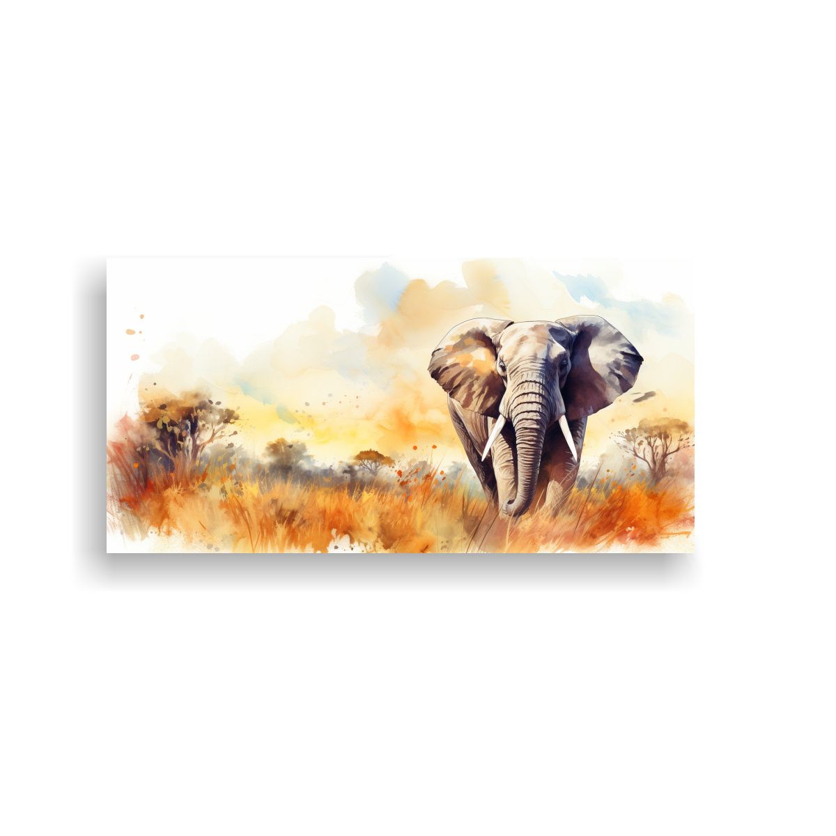 GENERICO - Cuadro Elefante Sabana Acuarela Colorida Estilo 60x30 Cm