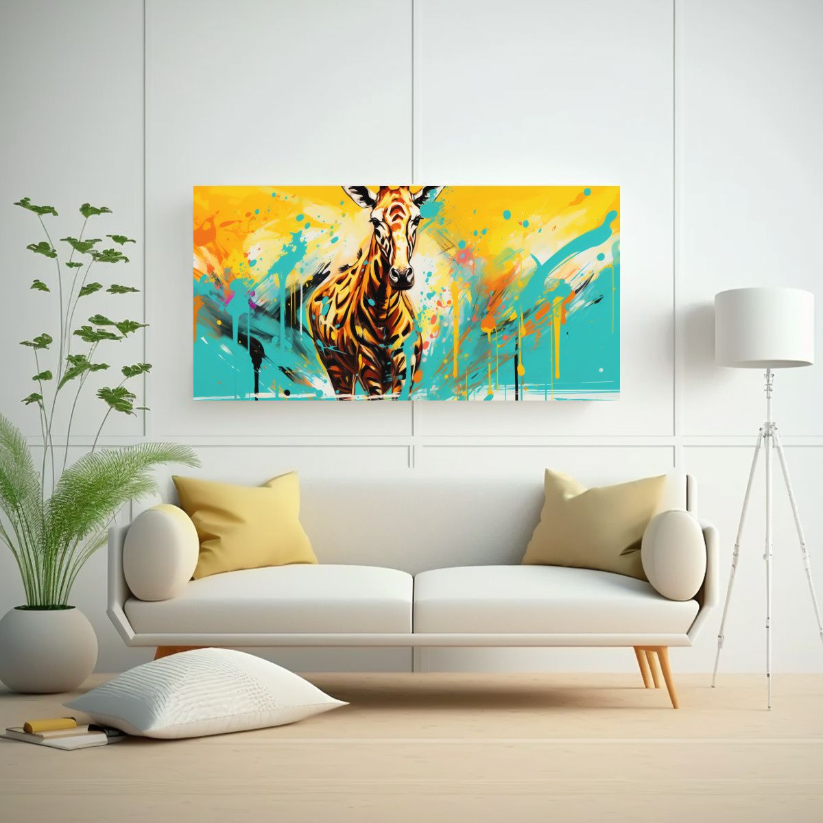 GENERICO - Cuadro Pop Art Animales Safari En Amarillo Y 80x40 Cm