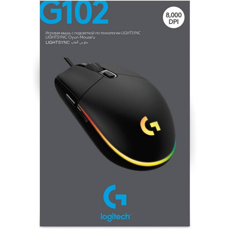 LOGITECH - MOUSE LOGITECH G102 LIGHTSYNC RGB GAMER 6 BOTONES NEGRO