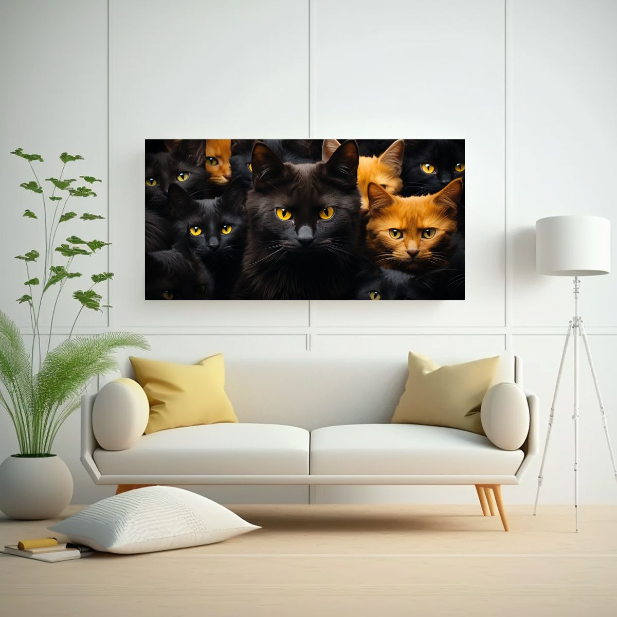 GENERICO - Cuadro Vintage Arte Gráfico De Gatos Negros Y 60x30 Cm