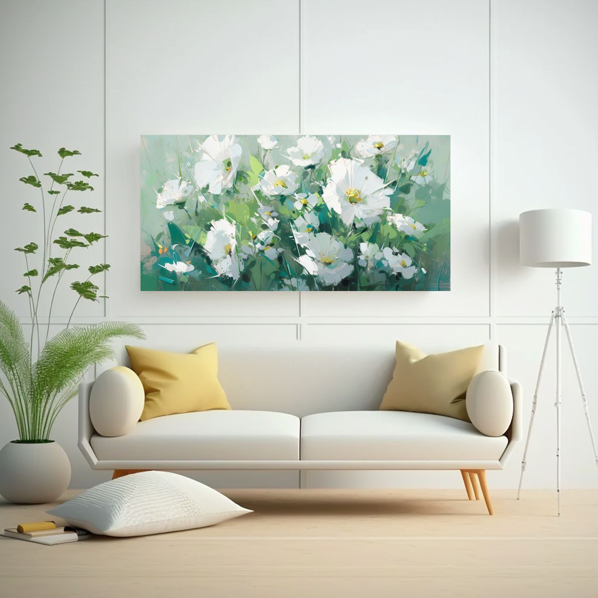 GENERICO - Lienzo Tema Simple De Flores Verdes Y Plateadas 100x50 Cm