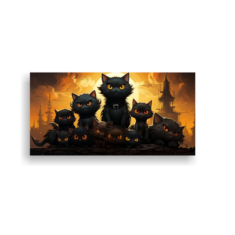 GENERICO - Pinturas Decorativas Gatos Negros En Equilibrio 100x50 Cm