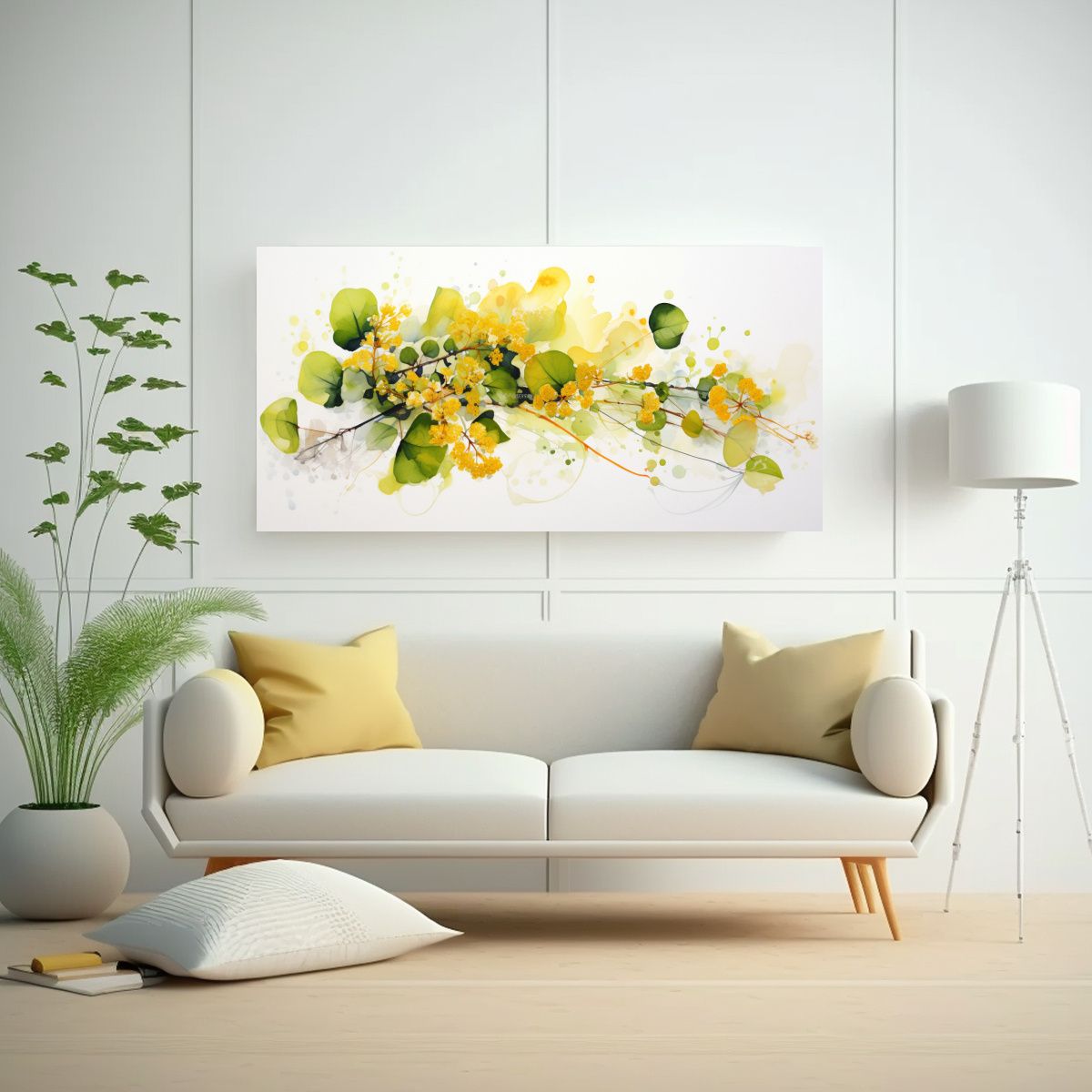 GENERICO - Pintura Abstracta Flores Amarillas Y Blancas Para 80x40 Cm