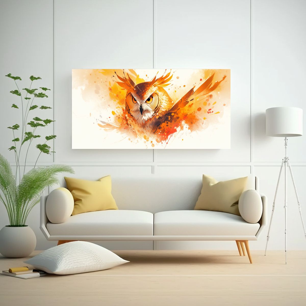 GENERICO - Lienzo Impreso Búho Amarillo Y Naranja Neo Pop 100x50 Cm