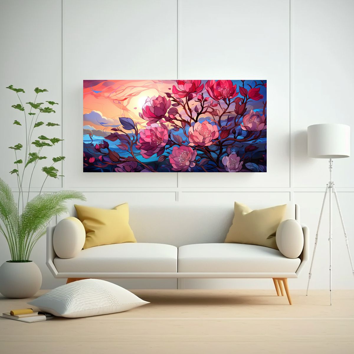 GENERICO - Cuadros Armonía De Hierbas En Rosa Y Azul 100x50 Cm