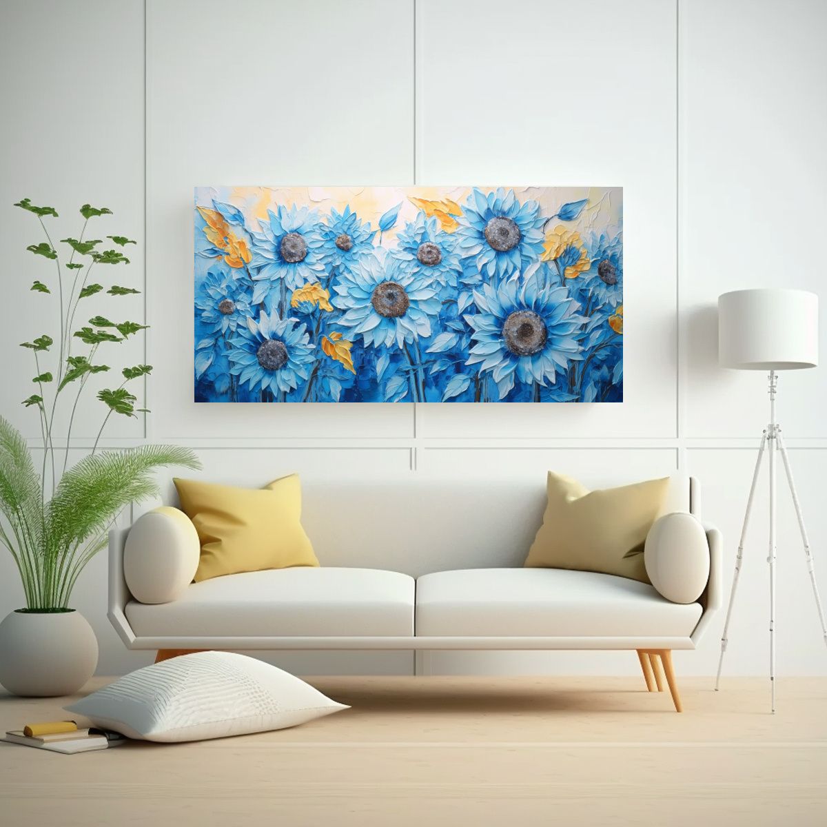 GENERICO - Cuadro Creativa De Girasoles Azules En Lienzo 80x40 Cm