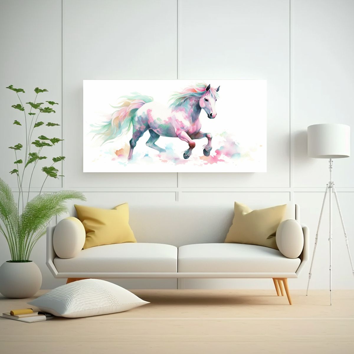 GENERICO - Cuadro Poder A Miniatura Caballo Pastel Y Blanco 100x50 Cm