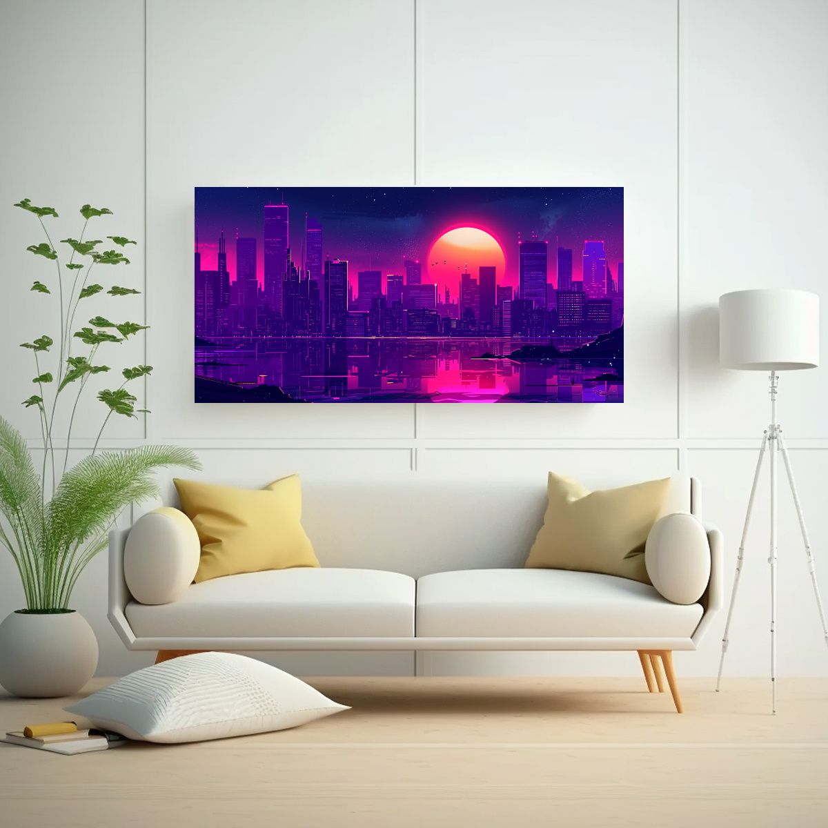 GENERICO - Cuadros Decorativos De Ciudad Cyberpunk En Tonos 80x40 Cm