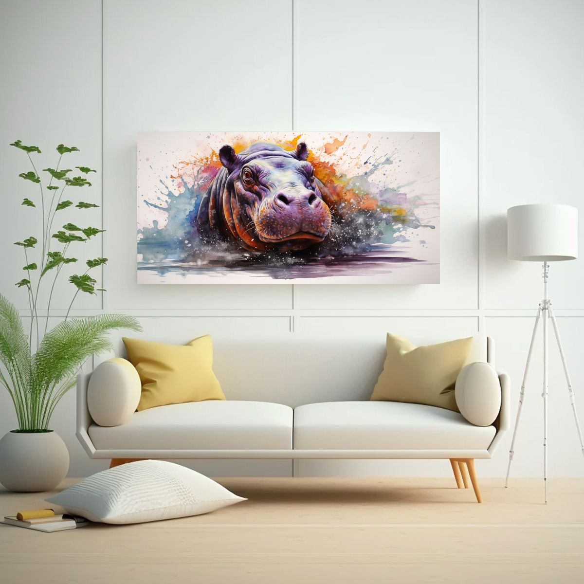 GENERICO - Venta Arte Minimalista De Hipopótamo En Acuarela 100x50 Cm