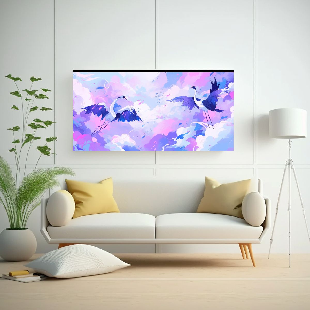 GENERICO - Pintura De Grullas En Colores Púrpura Y Azul 80x40 Cm