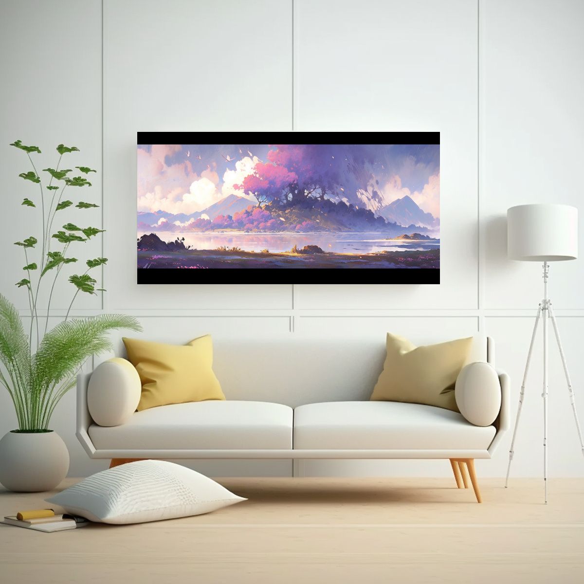 GENERICO - Pintura Abstracta Paisaje Morado Naturaleza Viva 80x40 Cm