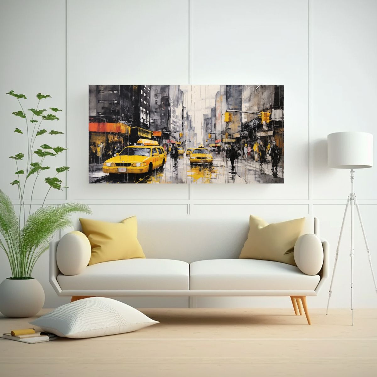 GENERICO - Cuadro Lienzo Taxis Amarillos Conduciendo Por La 100x50 Cm
