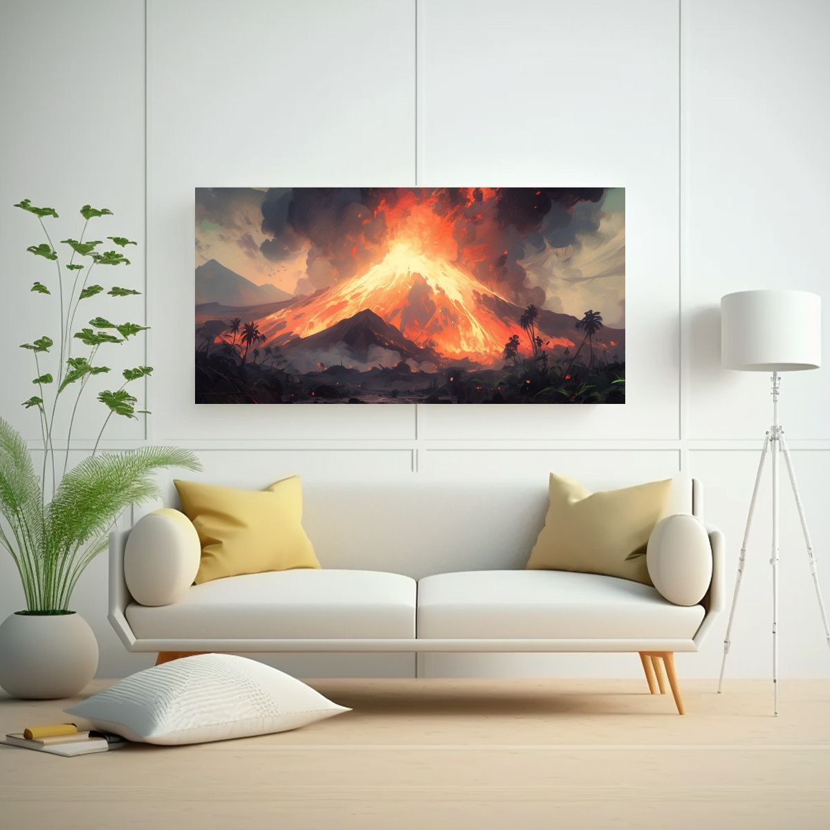 GENERICO - Pintura Abstracta De Volcán Con Colores Verdes 80x40 Cm