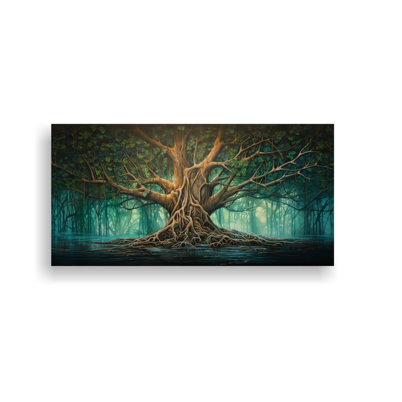 GENERICO - Cuadro Acuarela Abstracto A Banyan Tree En Estilo 100x50 Cm