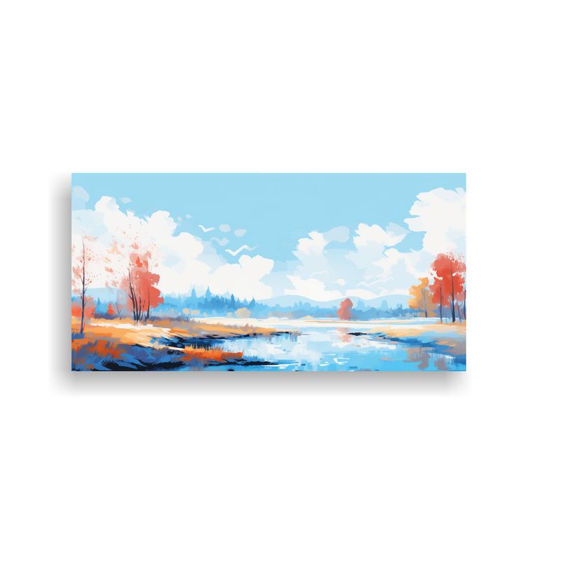 GENERICO - Paisaje Otoñal Con Calidez En Colores Azules Neo 80x40 Cm