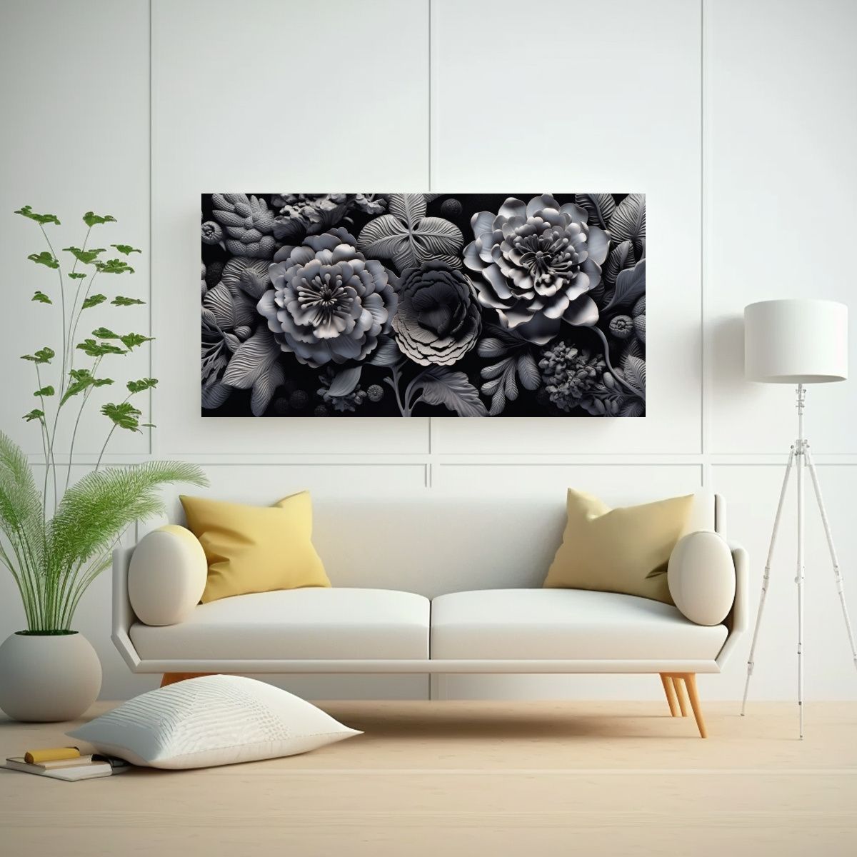 GENERICO - Pinturas Modernas En Arcilla 3D Con Flores Negras 60x30 Cm