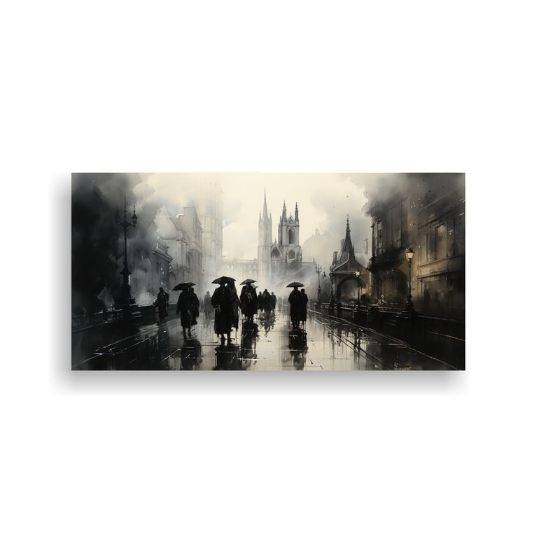GENERICO - Pintura Decorativa Gente Caminando En Una Ciudad 80x40 Cm