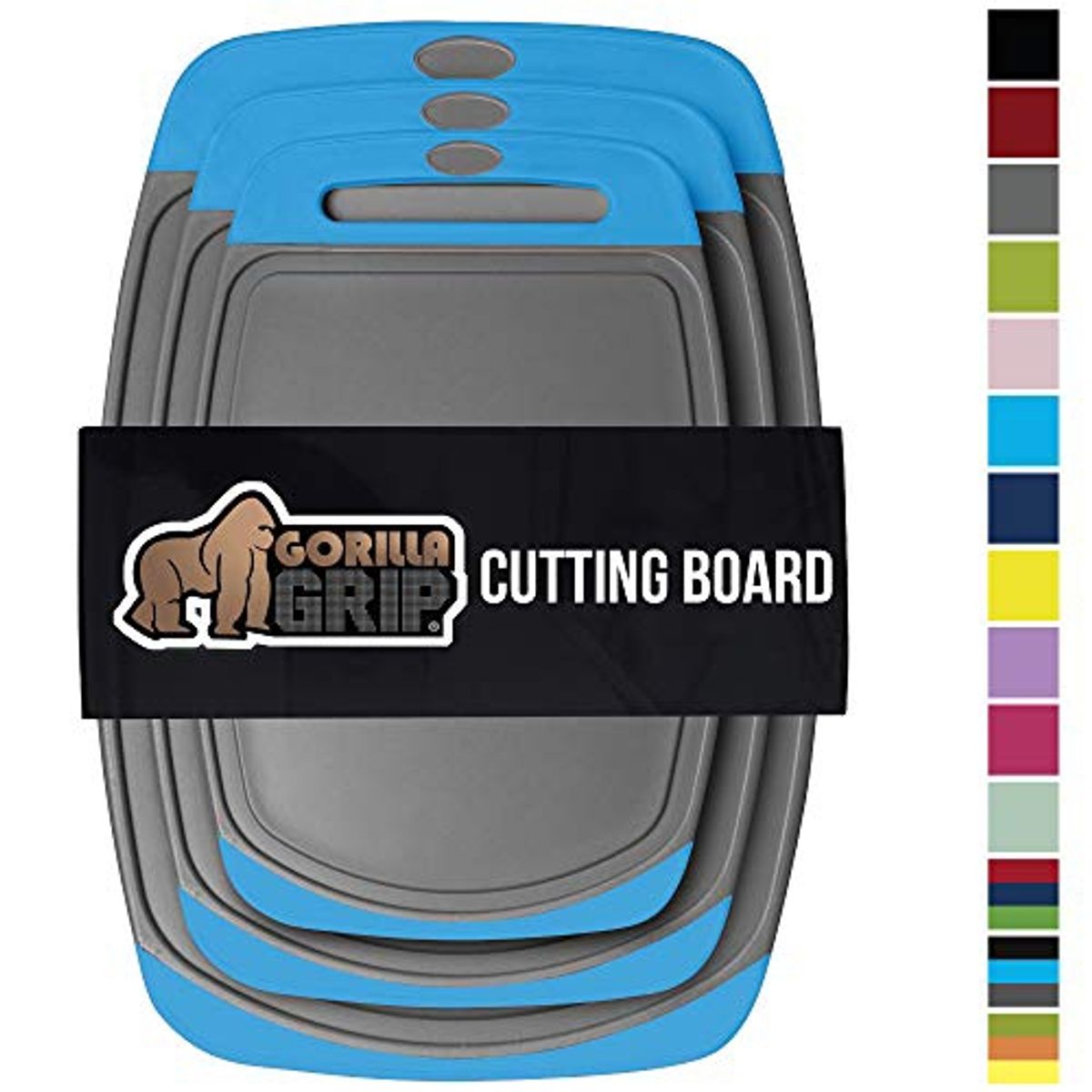GORILLA GRIP - Pack 3 Tablas De Cortar Gris Con Celeste