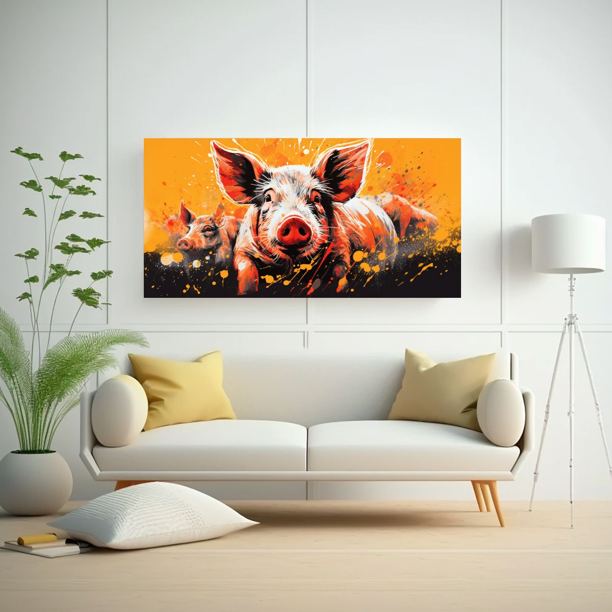 GENERICO - Cuadro En Bastidor Pigs Vibrantes Y Naranjas 80x40 Cm